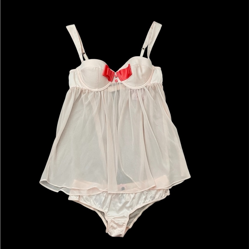 Victoria's Secret Cream and Red Chemise Set, Small / 34C